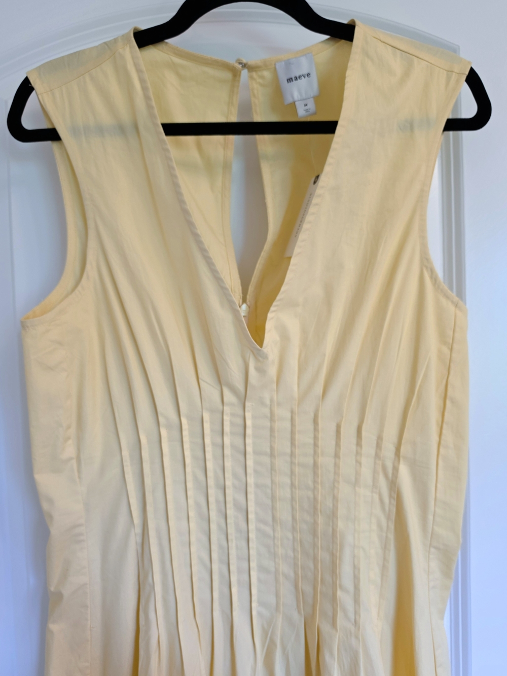 Anthropologie Maeve Butter Yellow Pleated V-Neck Poplin Midi Dress